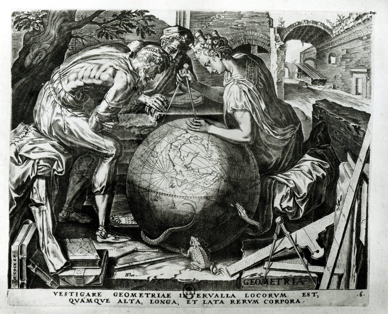Geometria, kaiverrettu Hieronymus Cockin (n.1510-70) toimesta. tekijältä Frans Floris