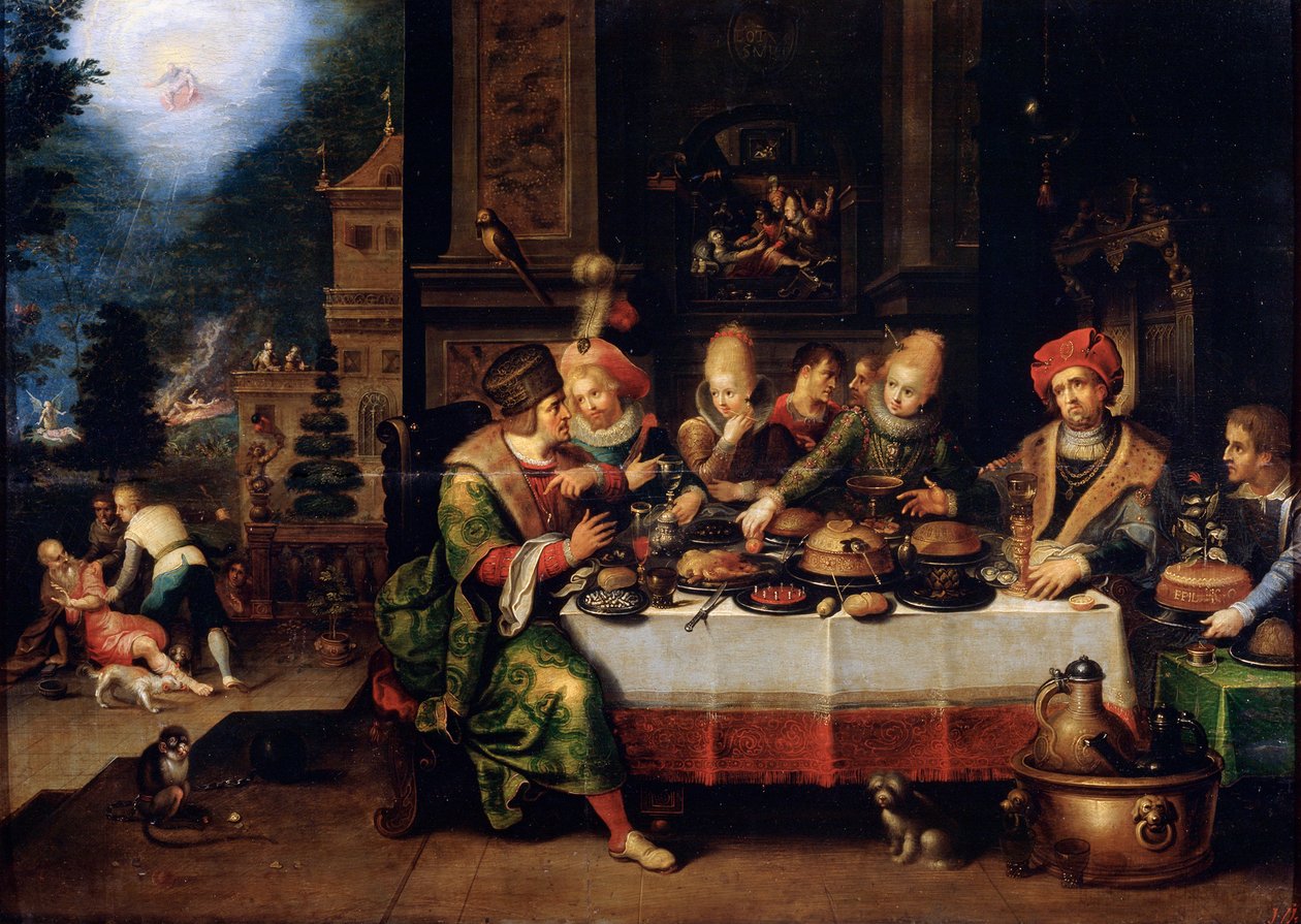 "Vertaus rikkaasta miehestä ja kerjäläis Lasaruksesta", 1600-luku tekijältä Frans Francken II