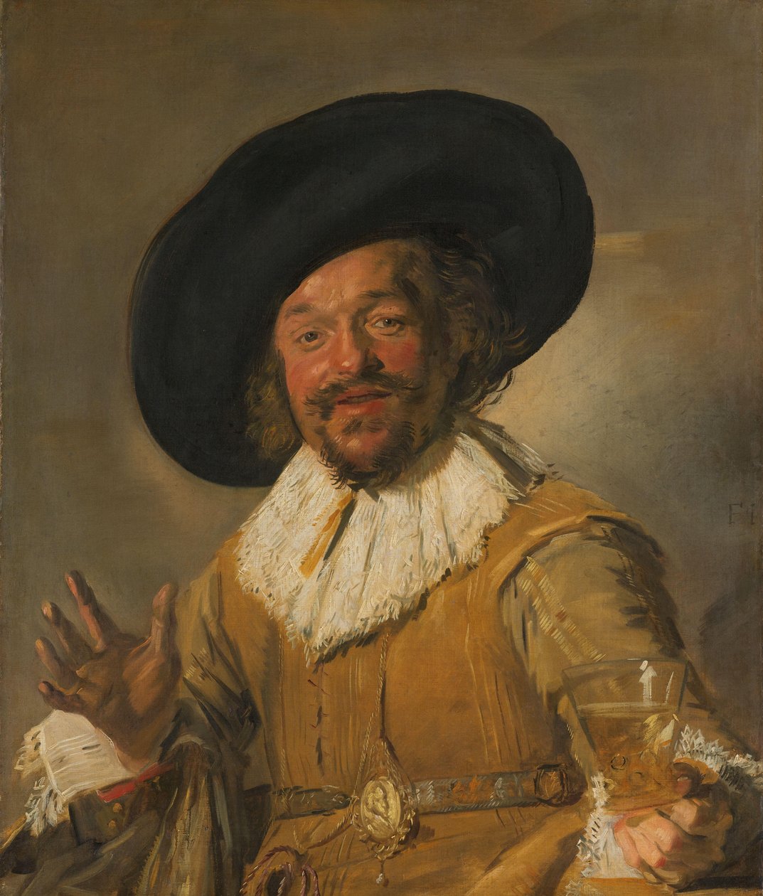 Miliisi pitelee Berkemeyeriä, joka tunnetaan nimellä "Merry Drinker" Kansalaisvartija, jolla on Berkemeier, joka tunnetaan nimellä "Iloinen juomari" tekijältä Frans Hals