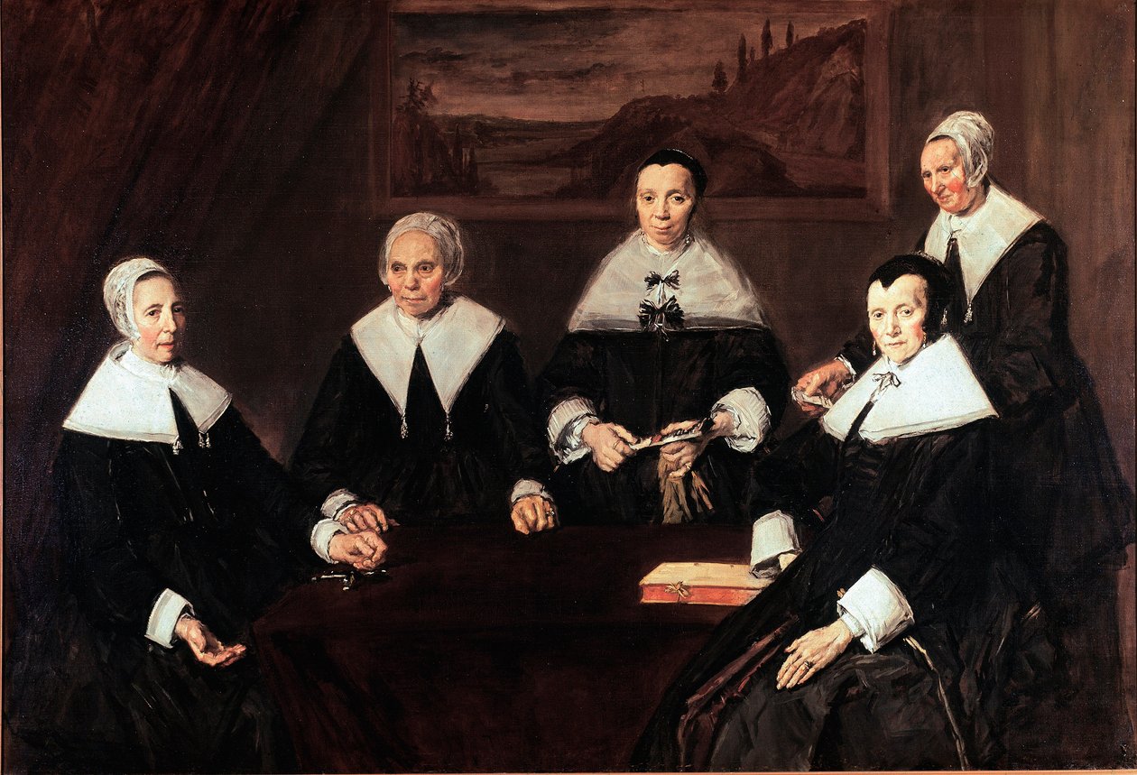 Frans Halsin (n. 1580-1666) maalaus Haarlemin vanhinten hoitolaitoksen hoitajat 1664 su. 249,5x170,5 cm Haarlem, Frans Hals Museum Holland tekijältä Frans Hals