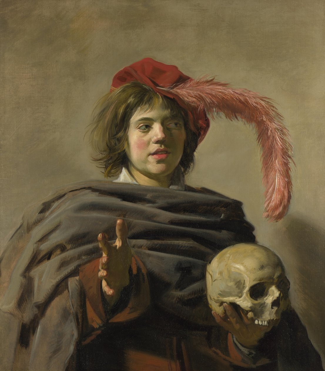 Nuori mies pitelee pääkalloa (Vanitas), n. 1626 (öljy kankaalle) tekijältä Frans Hals