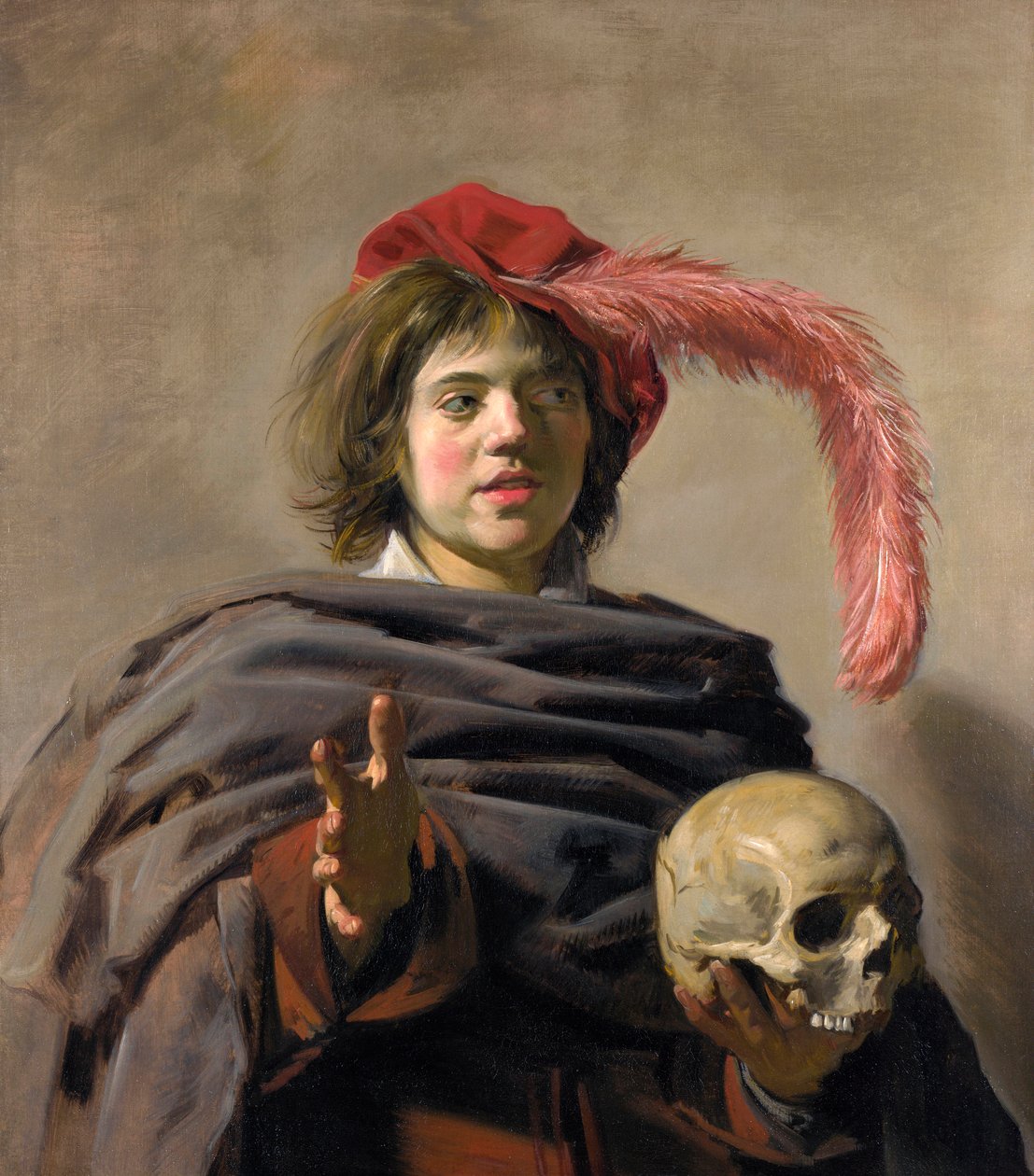 Nuori mies, jolla on pääkallo Vanitas, 1627 tekijältä Frans Hals