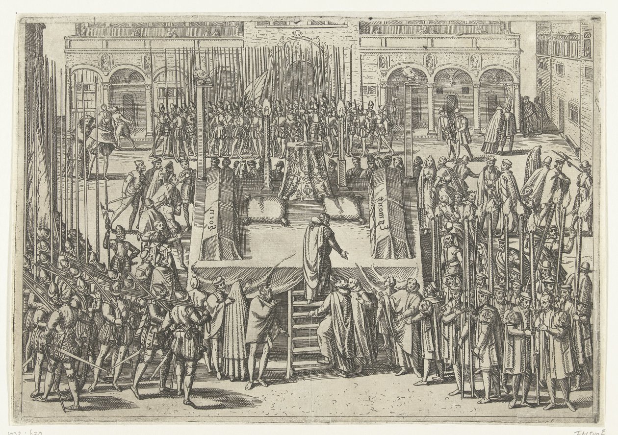 Teline Egmondin ja Hornen mestauksen jälkeen, 1568 tekijältä Frans Hogenberg (attributed to)