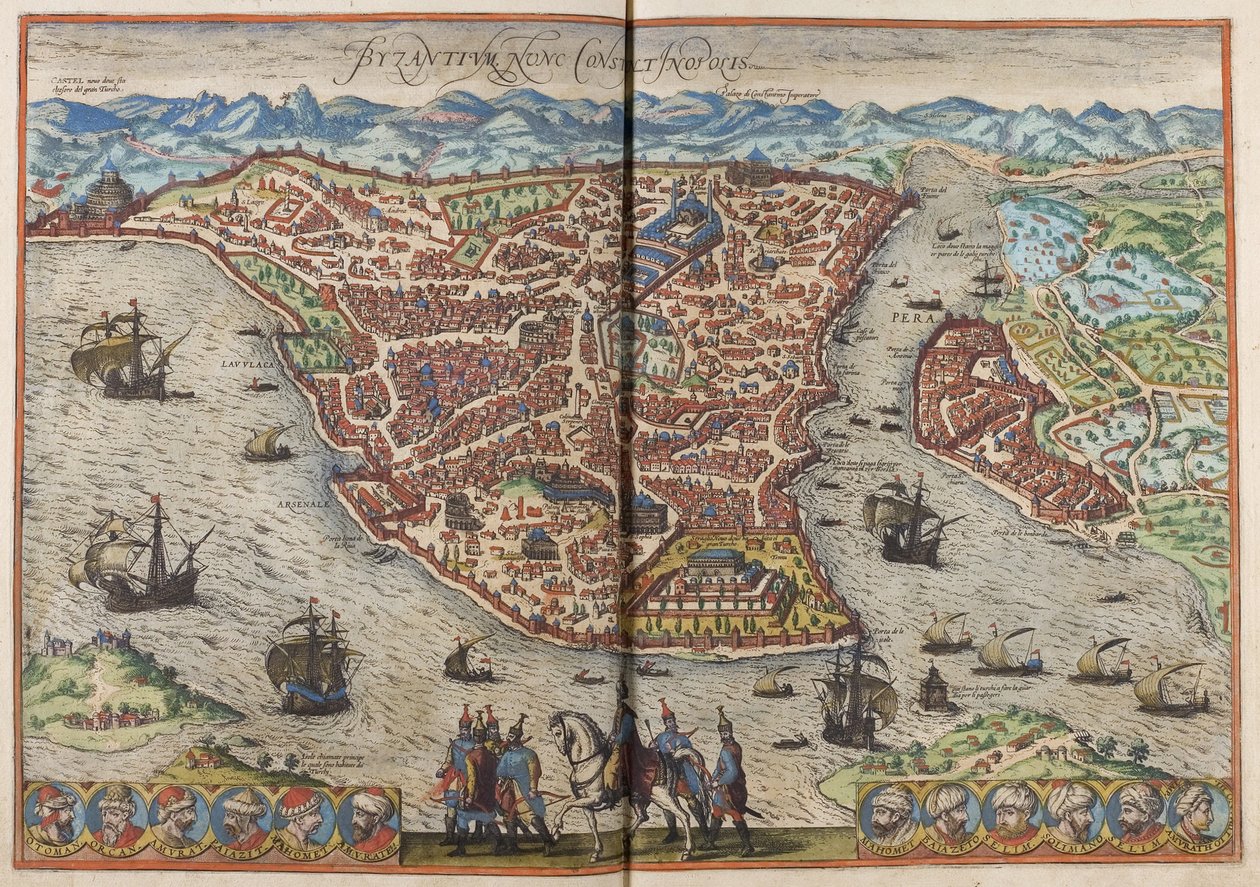 Bysantti. Konstantinopolis: Maailman kaupungit, 1572 tekijältä Frans Hogenberg