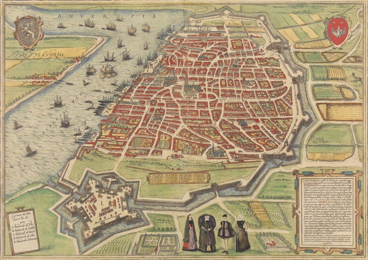 Näkymä Antwerpenistä, 1572-94. Tekijät: Frans Hogenberg, Simon Novellanus. tekijältä Frans Hogenberg
