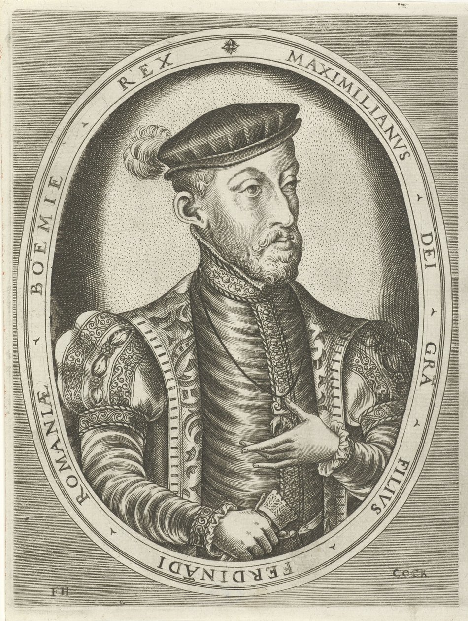 Keisari Maximilian II:n muotokuva Kuninkaat, kuningattaret, prinssit ja prinsessat (sarjan nimi) tekijältä Frans Huys
