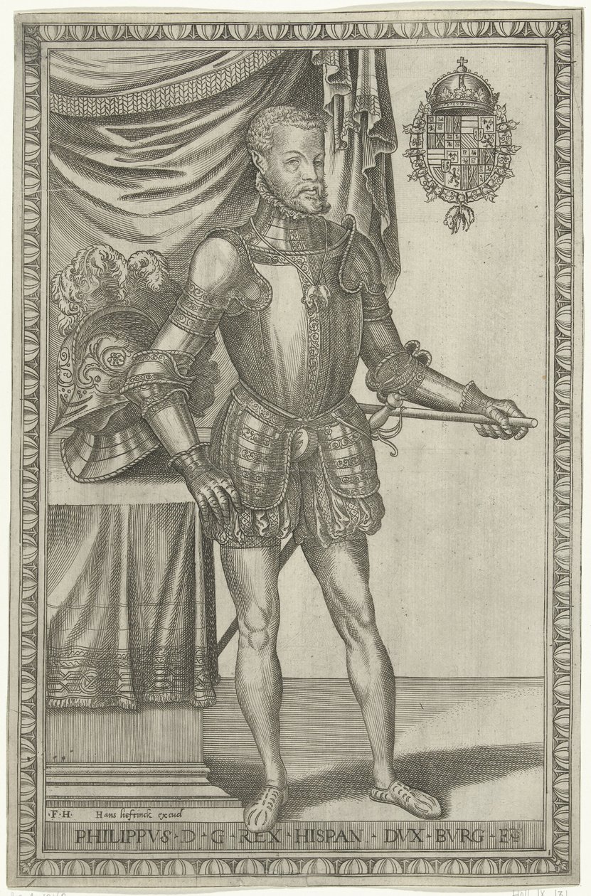 Espanjan kuninkaan Philip II:n muotokuva Täyspitkät muotokuvat kuninkaista ja kuningattareista (sarjan nimi) tekijältä Frans Huys
