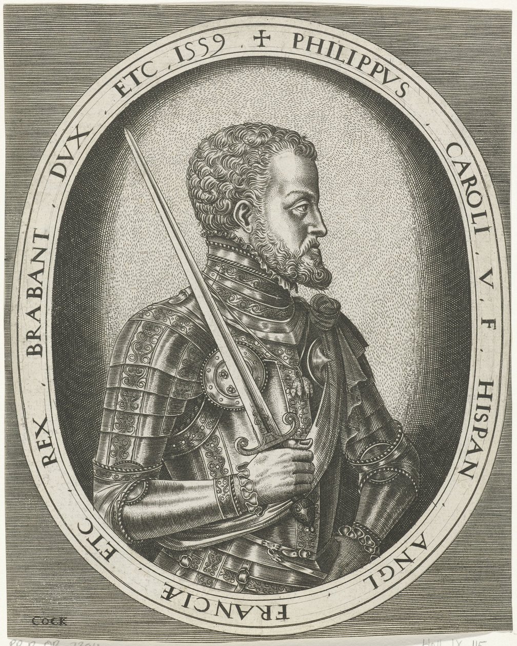 Espanjan kuninkaan Philip II:n muotokuva Kuninkaat, kuningattaret, prinssit ja prinsessat (sarjan nimi) tekijältä Frans Huys