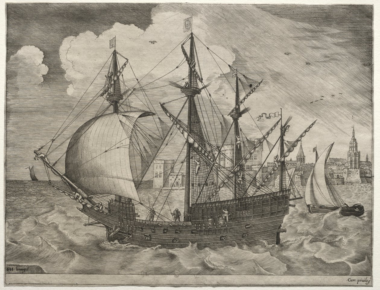 Purjealukset: Aseistettu neljän päällikön laskeutuminen merelle, 1561-65. tekijältä Frans Huys