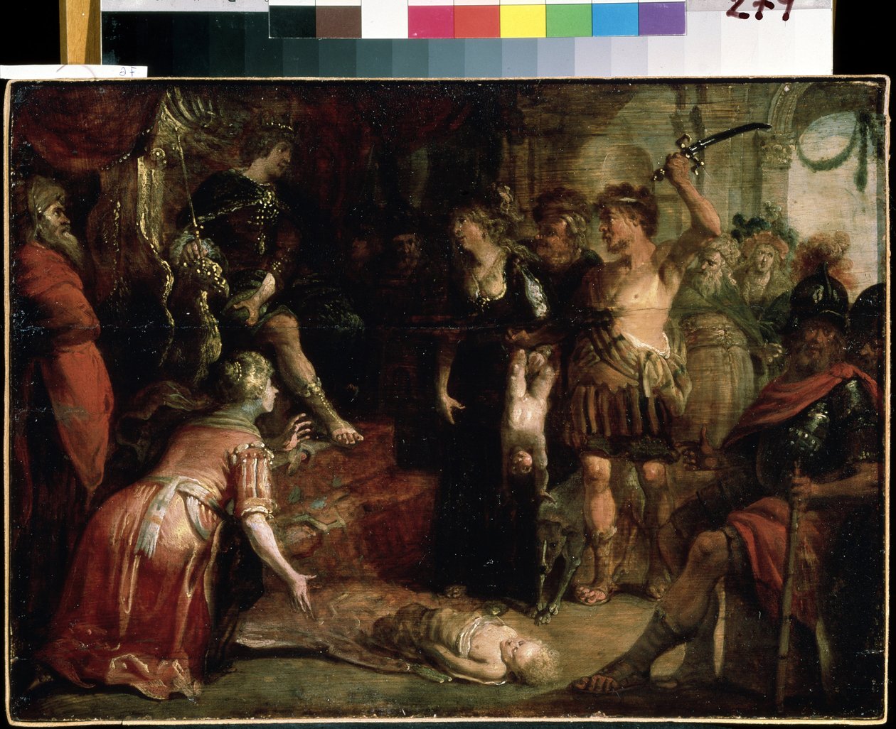 ""Salomon tuomio"" Kaksi naista väittävät olevansa saman lapsen äiti. Franz (Frans) Francken II nuoremman (1581-1642) maalaus 1600-luvulta Mikhail Kroshitskyn taidemuseo, Sevastopol (Sevastopol) Ukraina tekijältä Frans II Francken