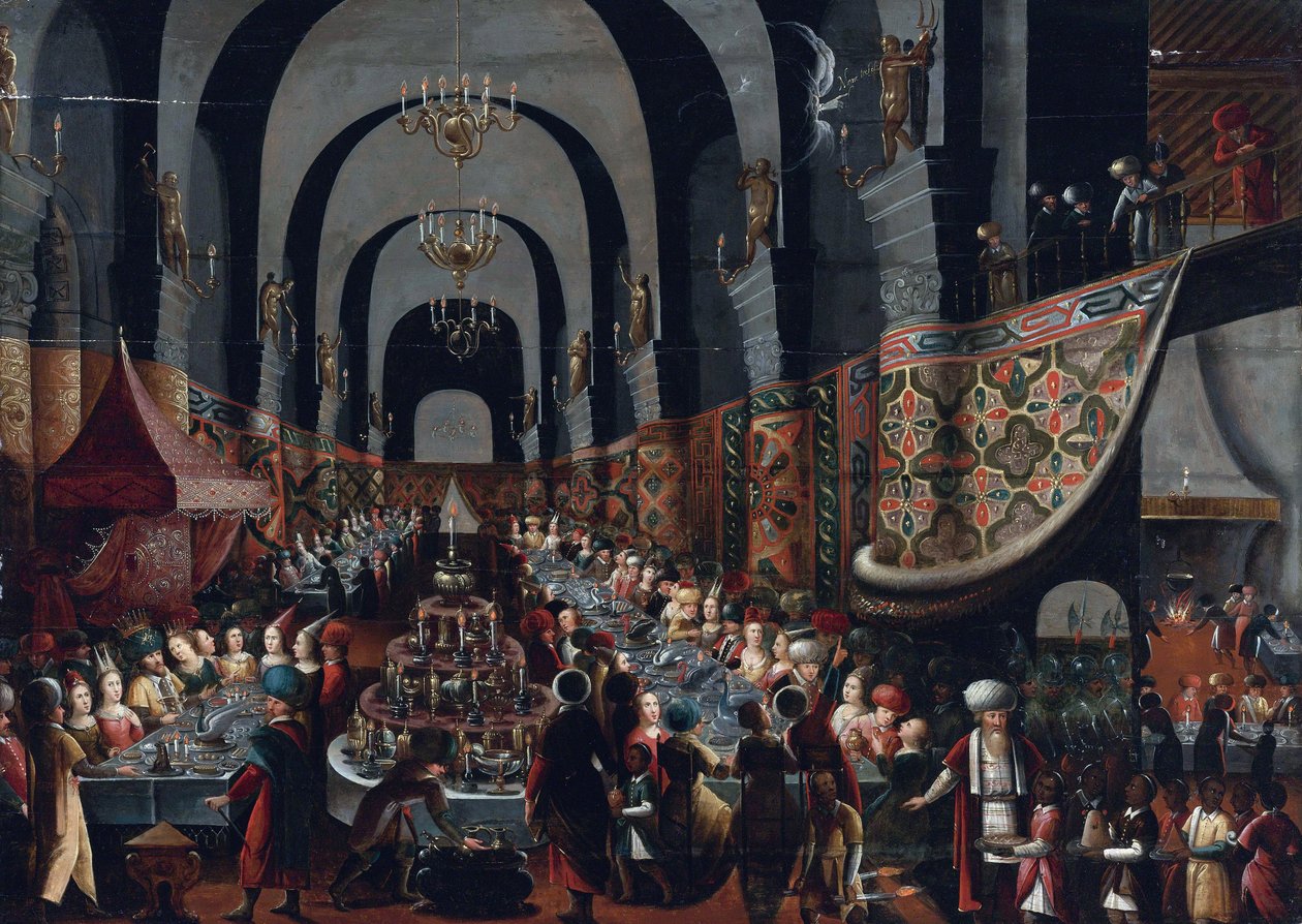 ""Le festin de Balthazar" (Belshazarin juhla) Franz Francken II:n maalaus sanoi nuoremman (1581-1642) Yksityiskokoelma tekijältä Frans II Francken