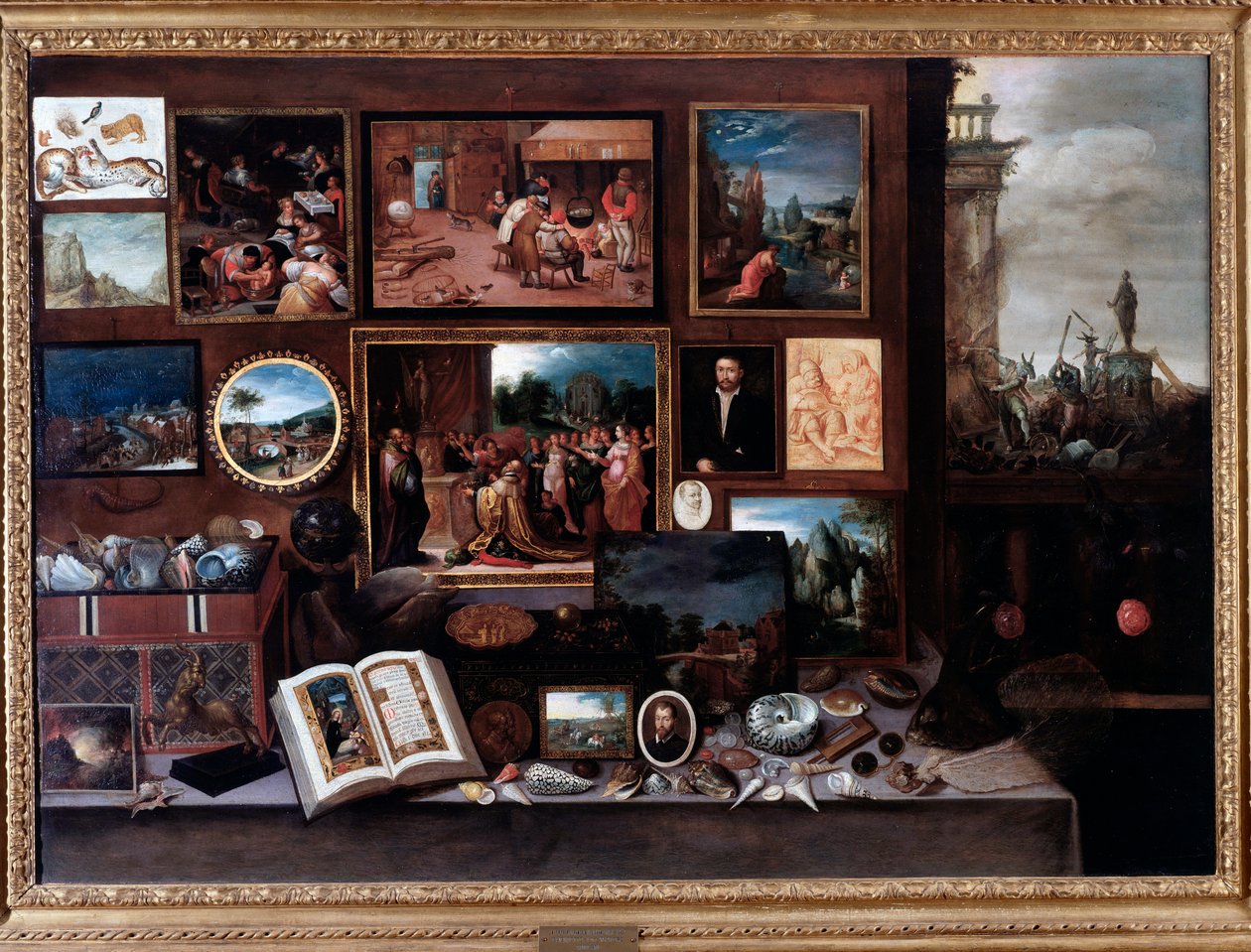 Näkymä kurioosien kaappiin tai ihmekammioon (Maalaus tekijältä Frans II Francken