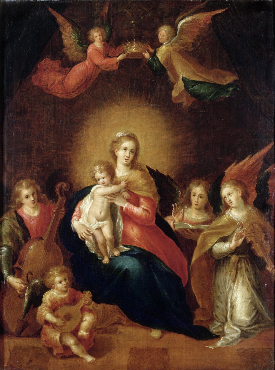 Neitsyt ja lapsi musiikkia tekevien enkelien kanssa tekijältä Frans II Francken the Younger