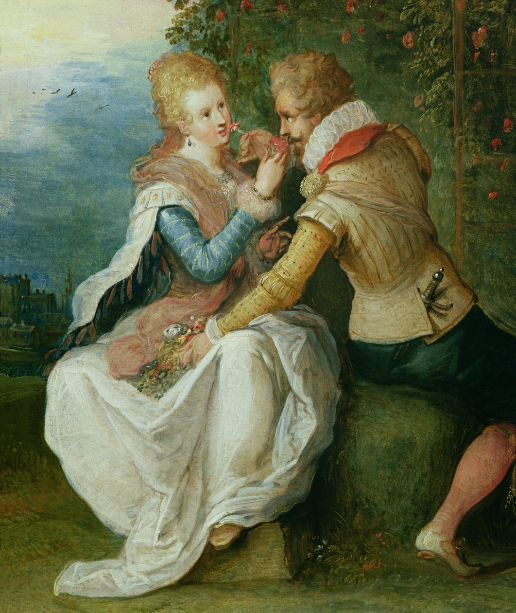 Kaksi rakastajaa puutarhassa tekijältä Frans II Francken the Younger