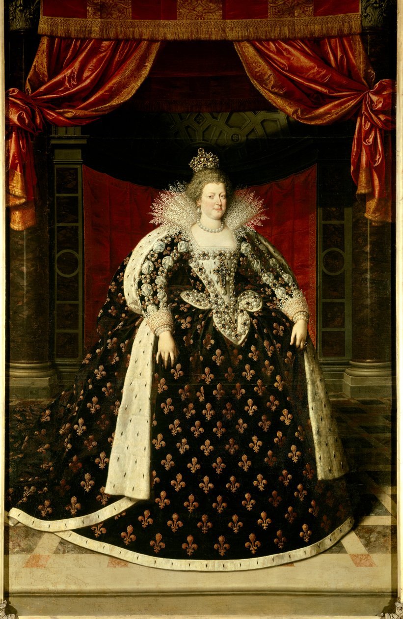 Täyspitkä muotokuva Marie de Medicin (1573-1642) Ranskan kuningattaresta Frans Pourbus Le Jeunen (Francois (Franz) Porbus) maalaus tekijältä Frans II Pourbus