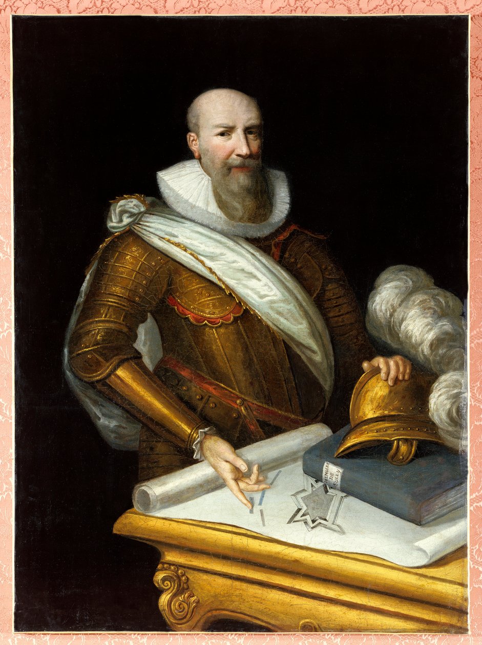 Muotokuva Sullyn ensimmäisestä herttuasta linnoitusten päällikkönä. Maximilian of Bethune, Sullyn herttua tekijältä Frans II Pourbus