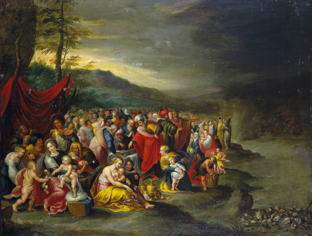 Punaisenmeren kulku - öljy kuparille Franckenin työpajasta Antwerpenistä tekijältä Frans II the Younger (workshop of) Francken