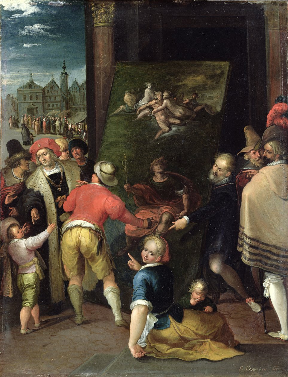 Apelles and the Shoemaker, 1610-15 (öljy kuparille) tekijältä Frans II the Younger Francken