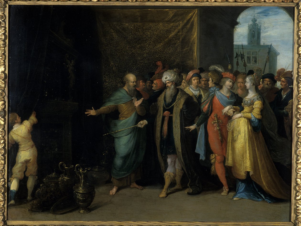 Kroisos näyttää Solonille aarteitaan, 1616-30 (öljy kuparilla) tekijältä Frans II the Younger Francken