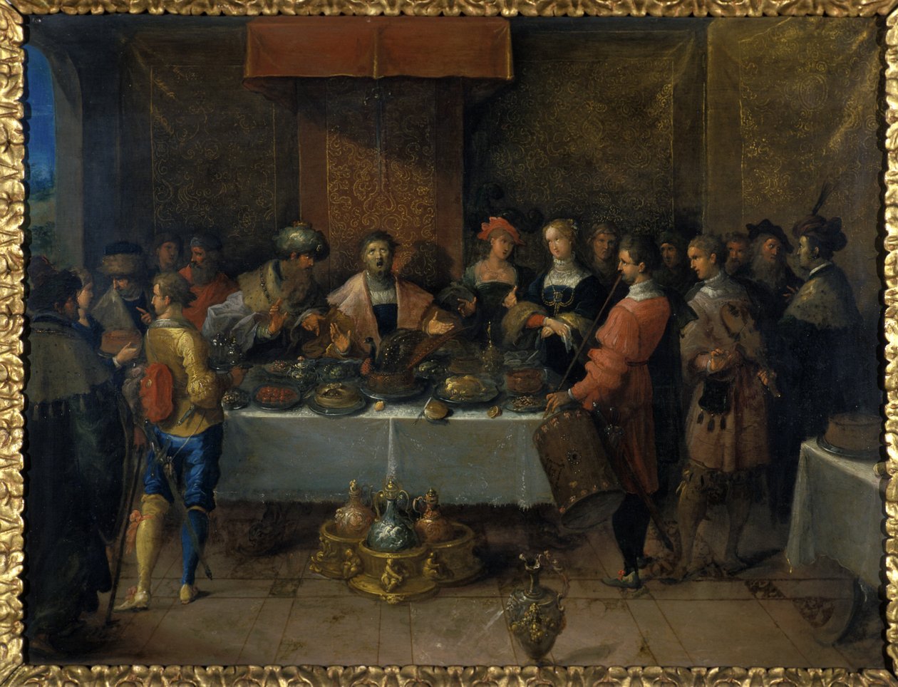 Damokles pöydässä, ennen vuotta 1620 (öljy kuparille) tekijältä Frans II the Younger Francken