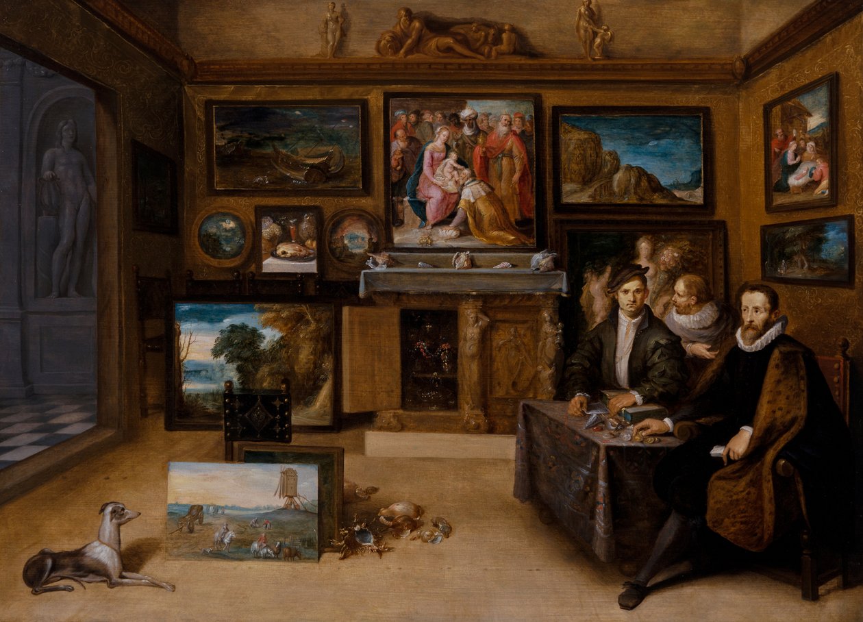 Keräilijän kaapin sisustus Justus Lipsiuksen ja kahden Conslefhebberin kanssa tekijältä Frans II the Younger Francken