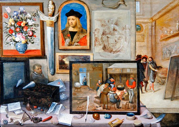 Taiteilijastudion sisustus (öljy paneelille) tekijältä Frans II the Younger and workshop Francken