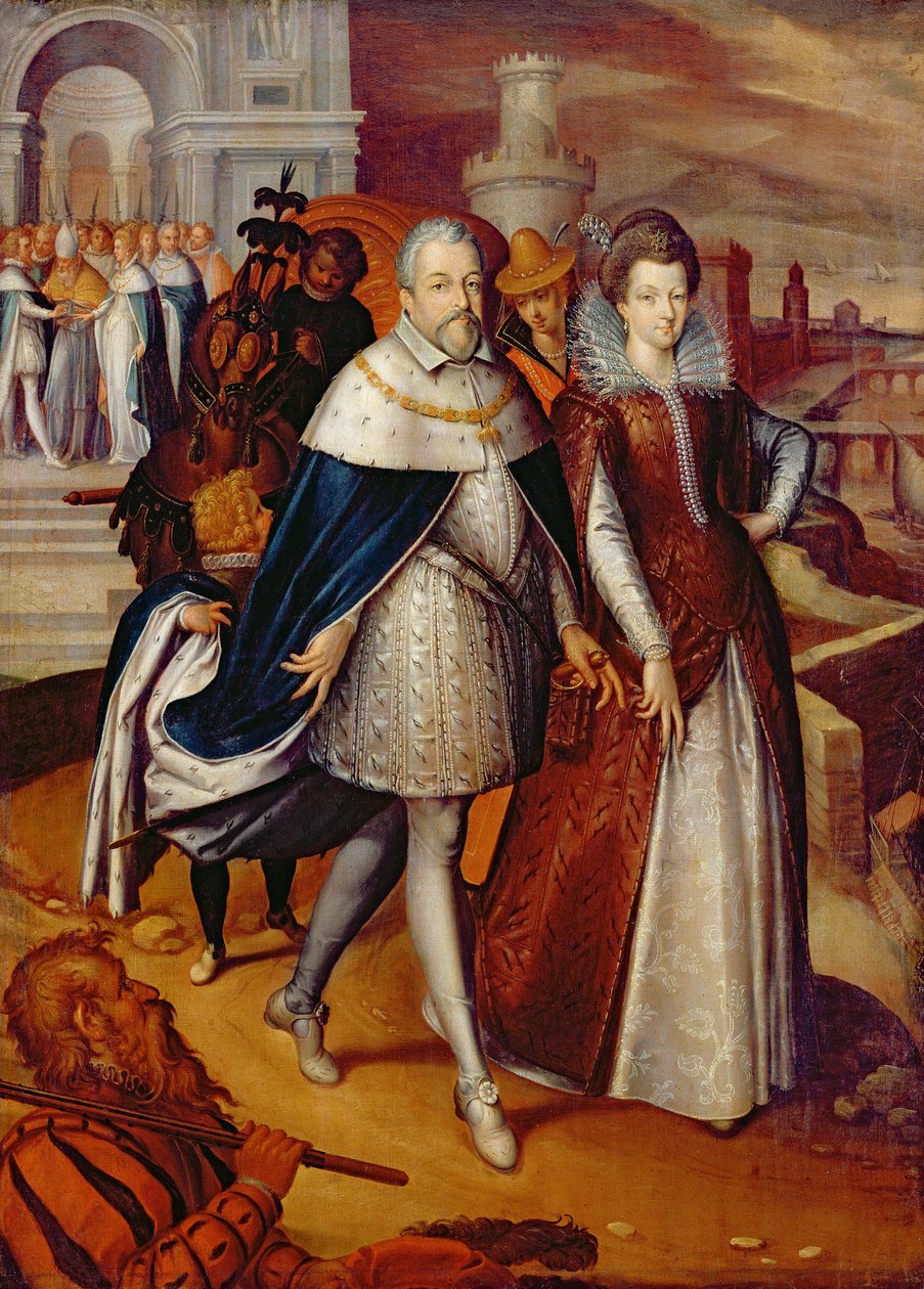 Toscanan suurherttuan Ferdinand I:n (1549-1609) ja hänen sisarentyttärensä Marien (1573-1642), Henrik IV:n tulevan vaimon, muotokuva. tekijältä Frans Pourbus the Younger