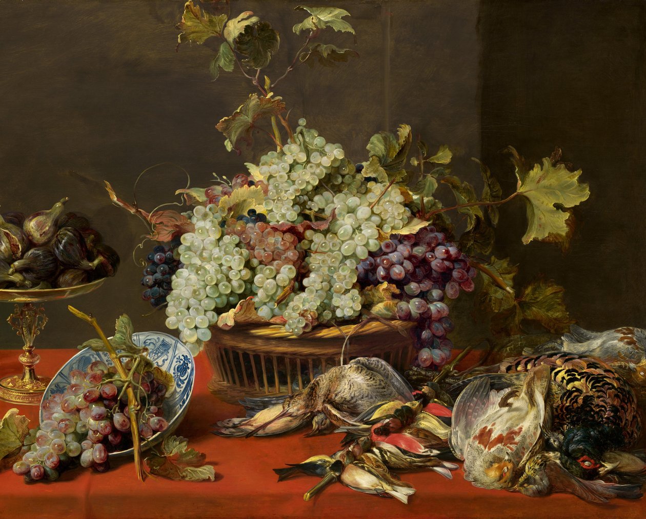 Asetelma viinirypäleillä ja riistalla, c. 1630. tekijältä Frans Snyders