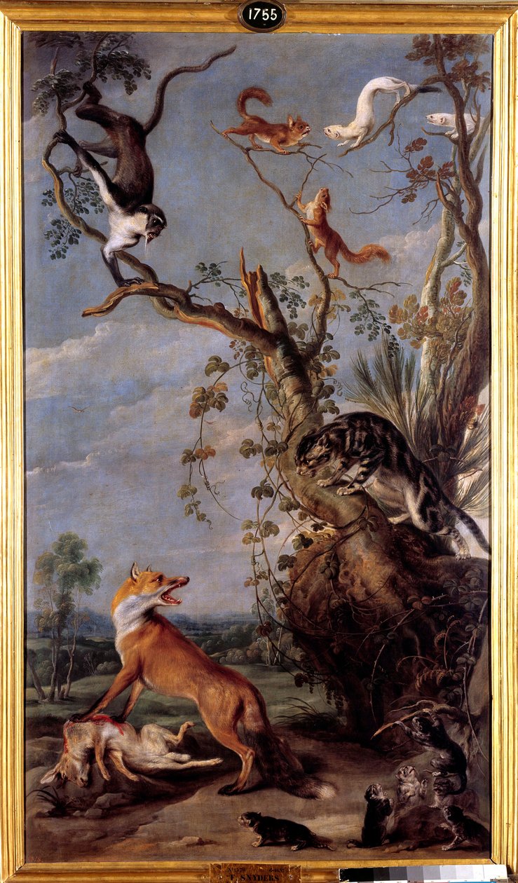 Kissa ja kettu Kuvitus Jean de la Fontainen tarinasta. Frans Snydersin (1579-1657) maalaus (ec.flam.) 1600-luvun Madrid, Prado-museo. tekijältä Frans Snyders