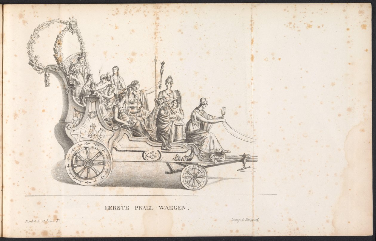 Ensimmäinen kelluminen kulkueessa Saint Rumboldille, 1825 Ensimmäinen Prael-waegen (otsikko esineessä) tekijältä Frans Vervloet
