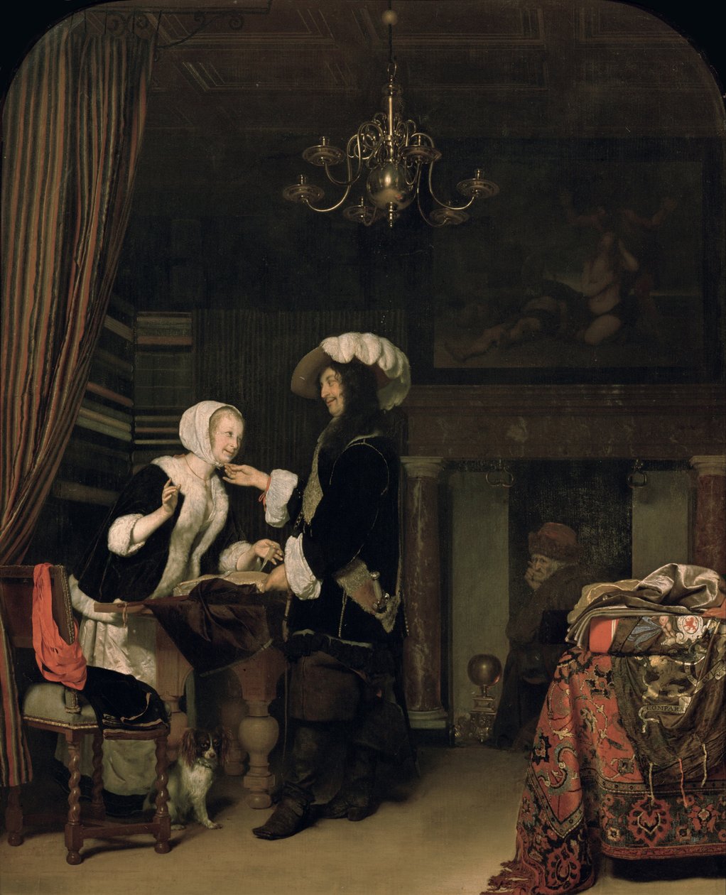 Cavalier in the Shop, 1660 tekijältä Frans van Mieris the Elder