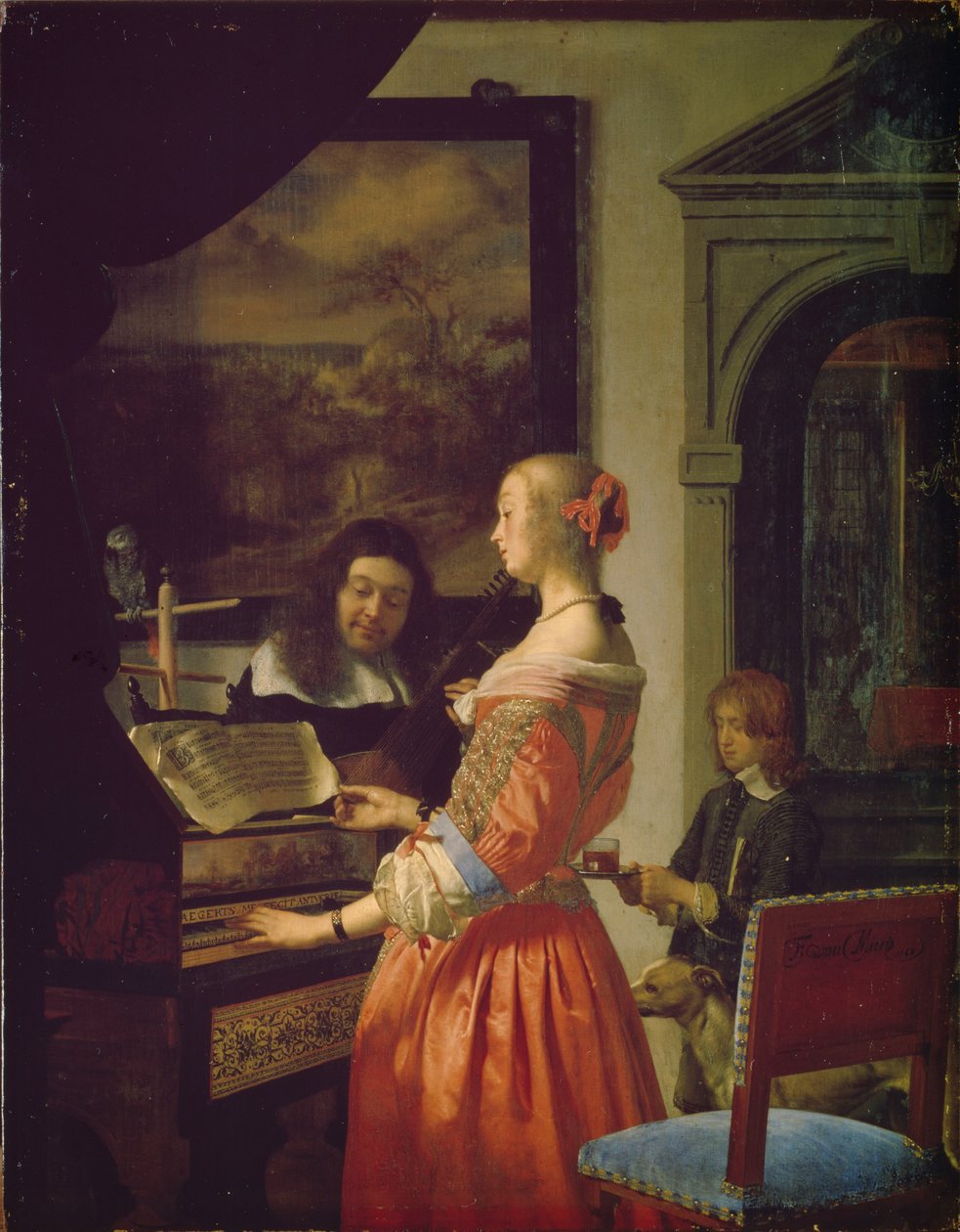 Nainen cembalon ääressä tekijältä Frans van Mieris the Elder