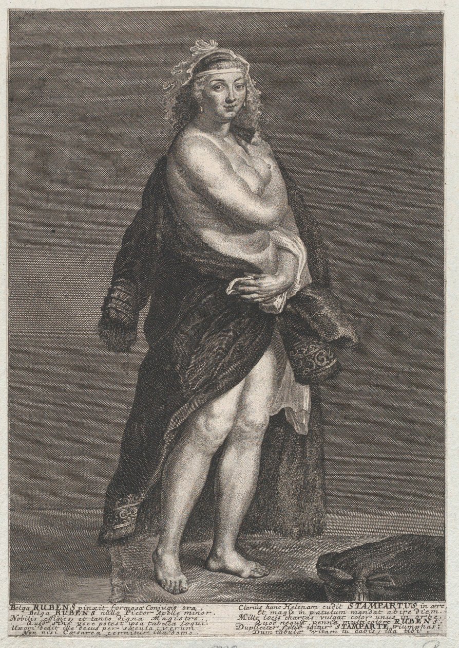 Muotokuva Helena Fourmentista, Rubensin toisesta vaimosta, turkki olkapäillään, 1728., 1728 tekijältä Frans van Stampart