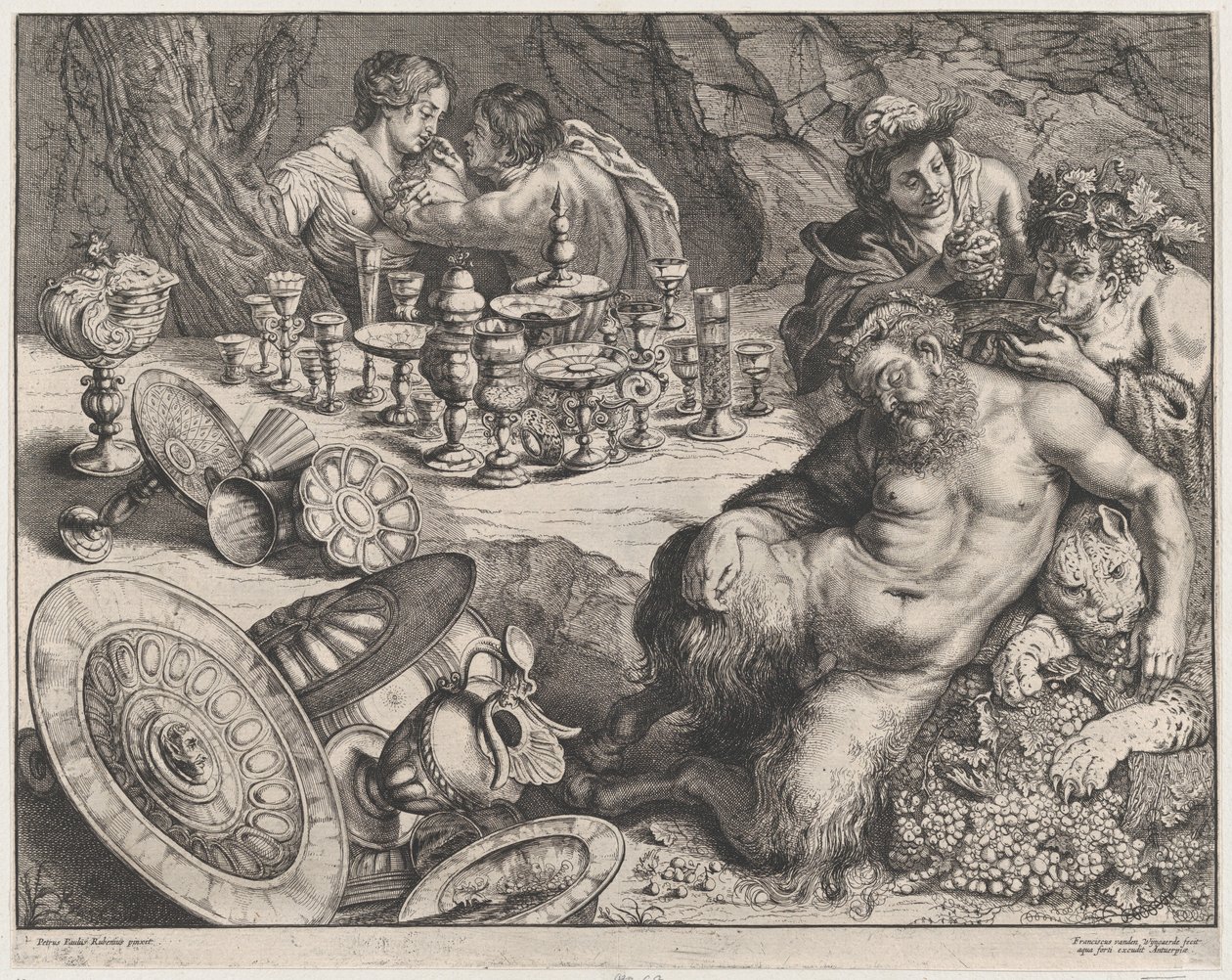 Bacchus ja humalainen Silenus, 1640-60. tekijältä Frans van den Wyngaerde
