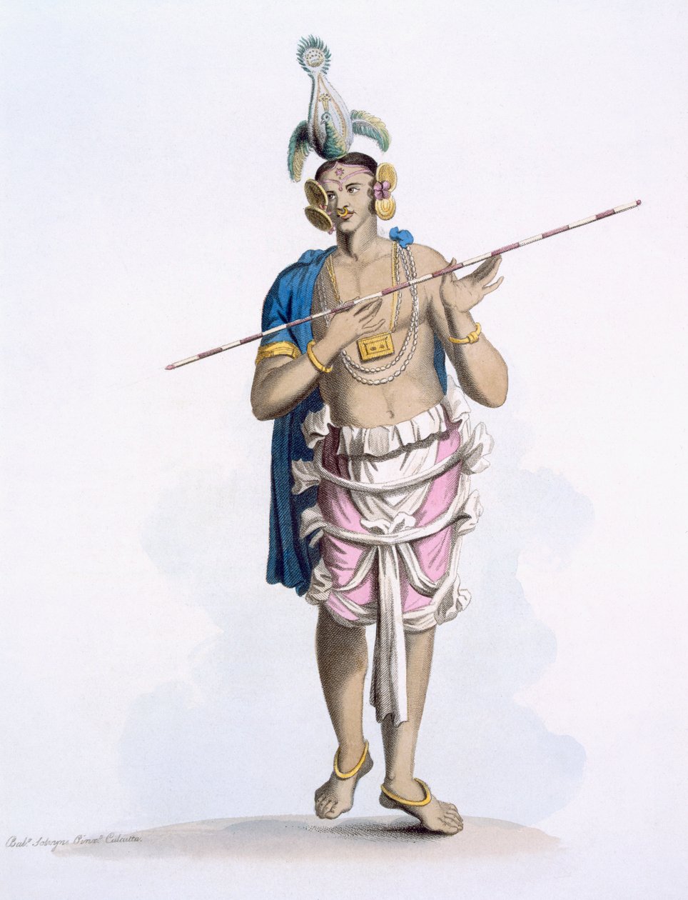 Bauluck: tanssivat pojat, jotka soittivat usein naisroolia, E. Ormen teoksesta "Costumes of India", 1804 (värillinen etsaus) tekijältä Franz Balthazar Solvyns
