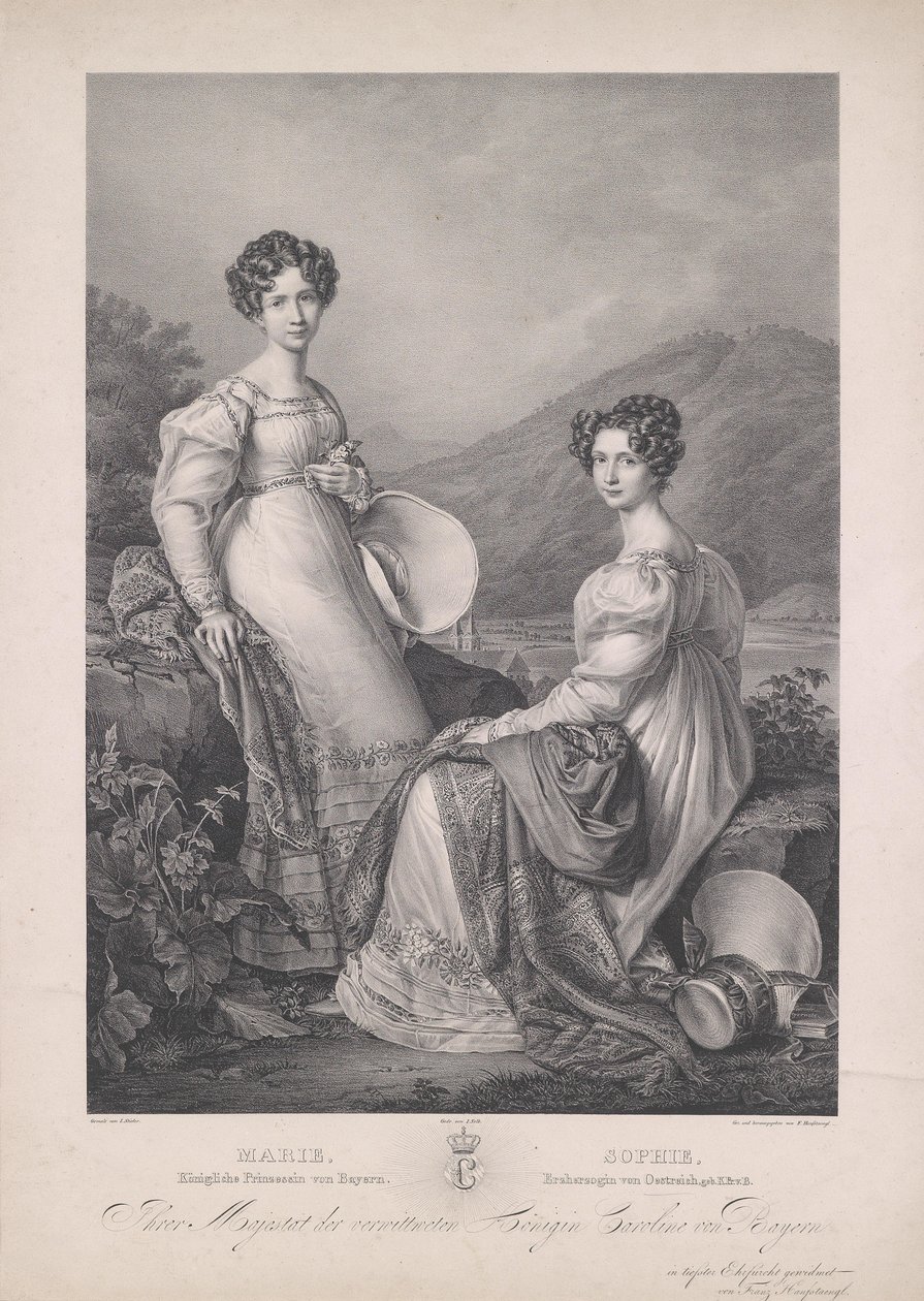 Erzherzogin Sophie mit ihrer Schwester Marie, Königin von Sachsen. tekijältä Franz Hanfstaengl