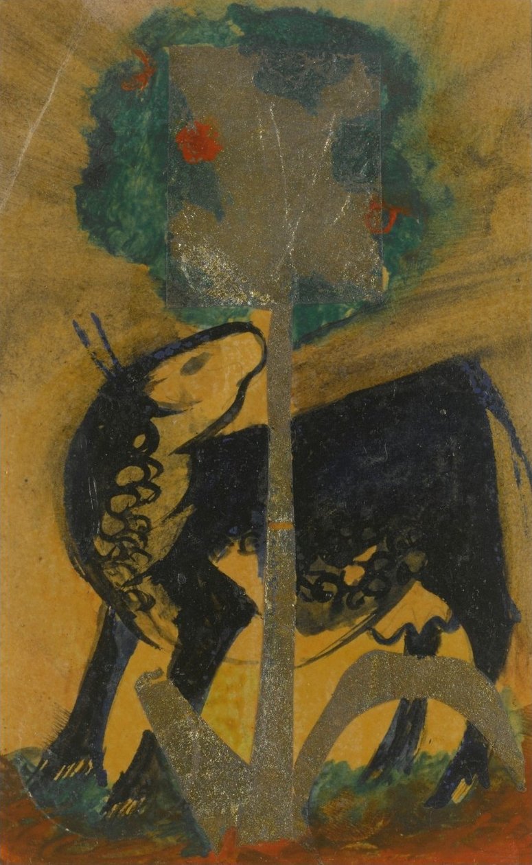 Musta lehmä puun takana Schwarze Kuh hinter Baum tekijältä Franz Marc