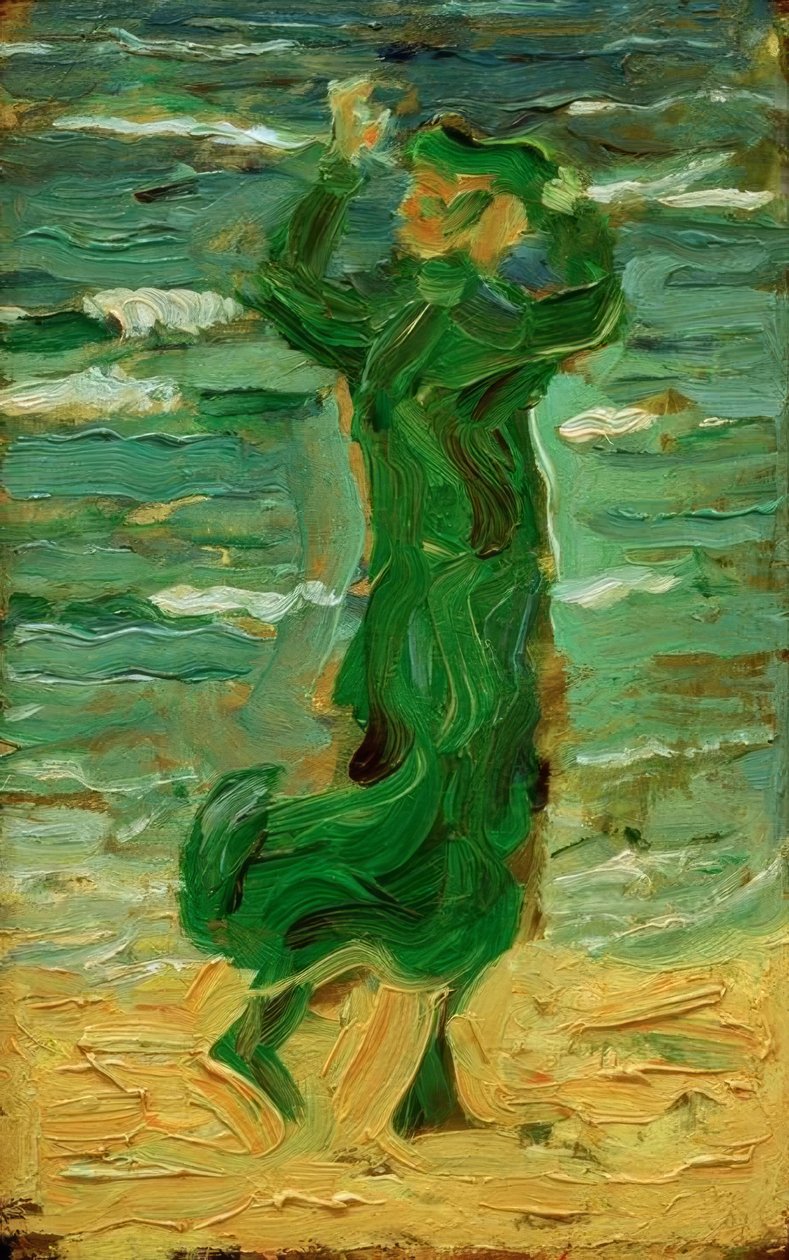 Frau im Wind am Meer tekijältä Franz Marc
