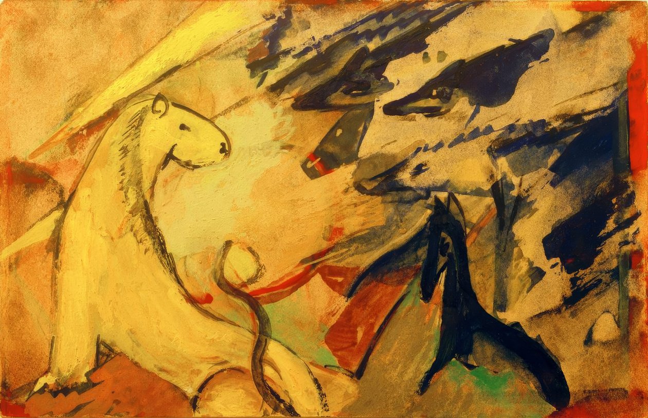 Gelber Löwe, sininen Füchse, sininen Pferd tekijältä Franz Marc
