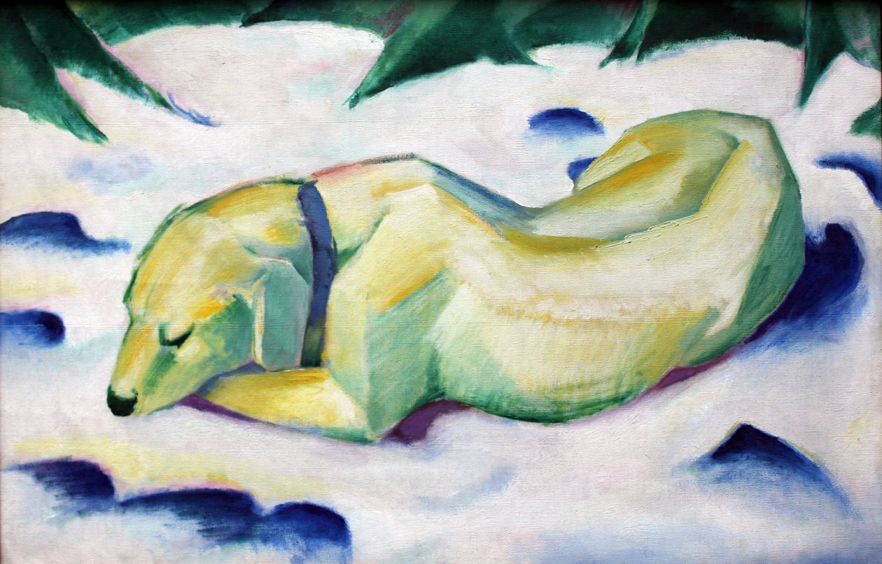 Liegender Hund im Schnee tekijältä Franz Marc