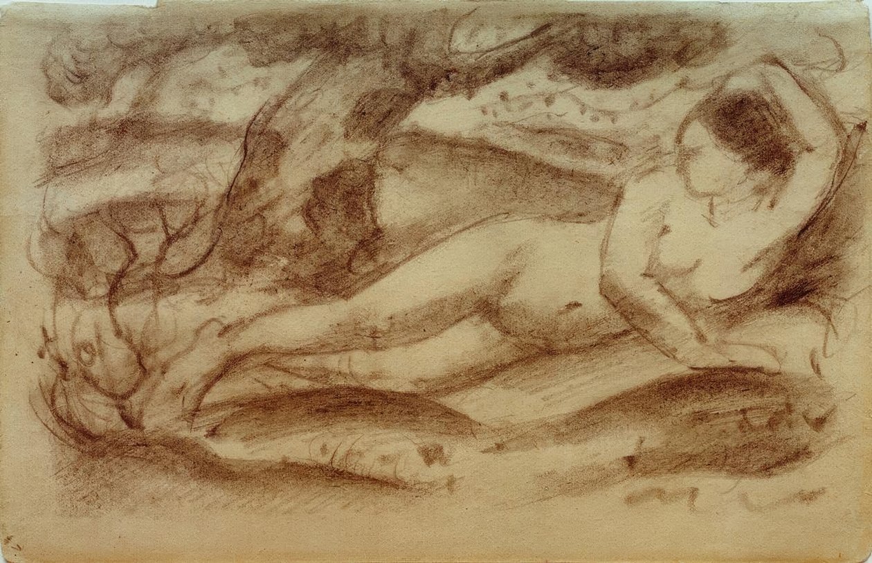 Liegender weiblicher Akt in Landschaft tekijältä Franz Marc