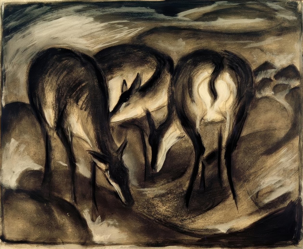 Rehe an der Quelle (Drei Rehe) tekijältä Franz Marc