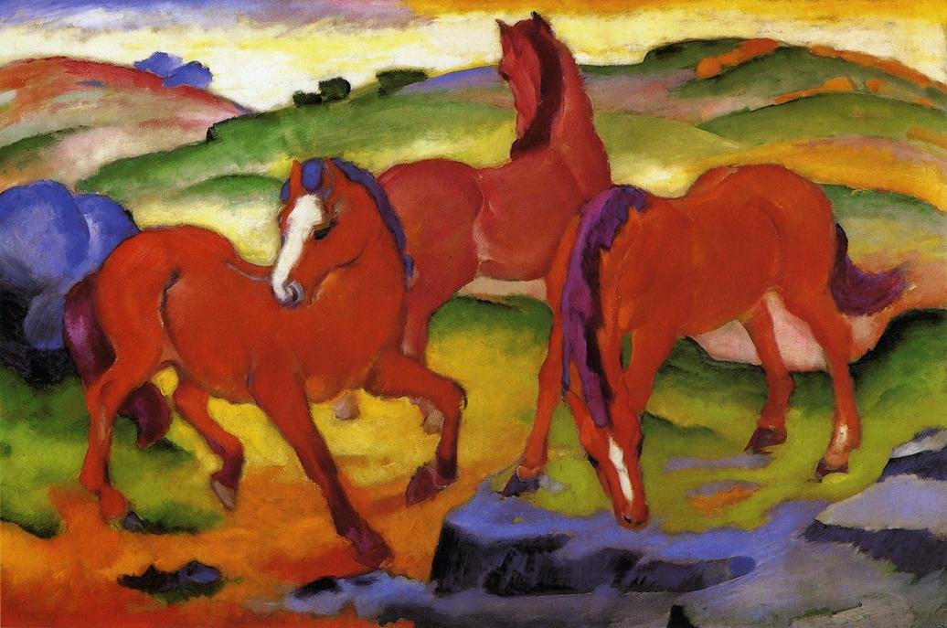 Kolme punaista hevosta tekijältä Franz Marc