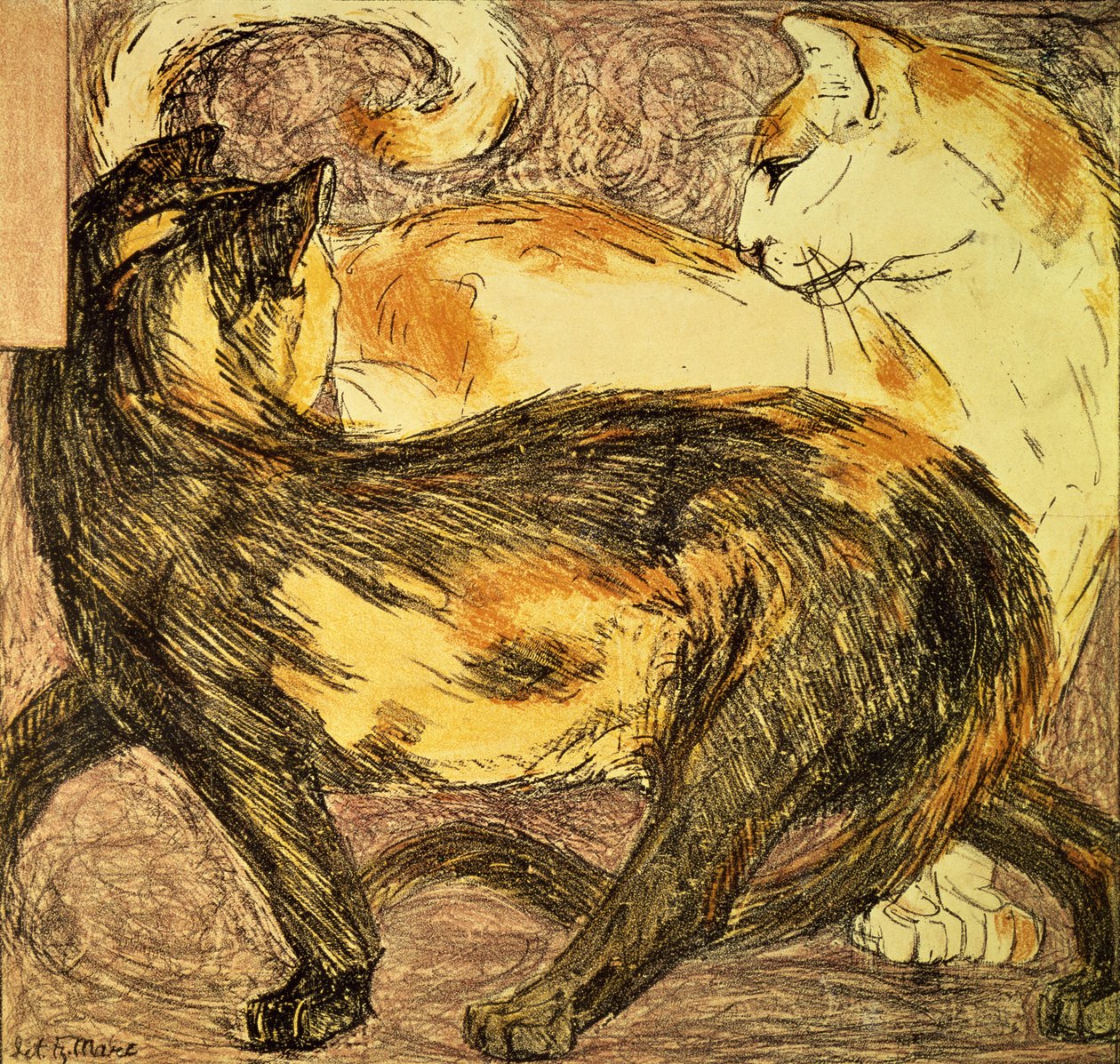 Kaksi kissaa (luonnos) tekijältä Franz Marc