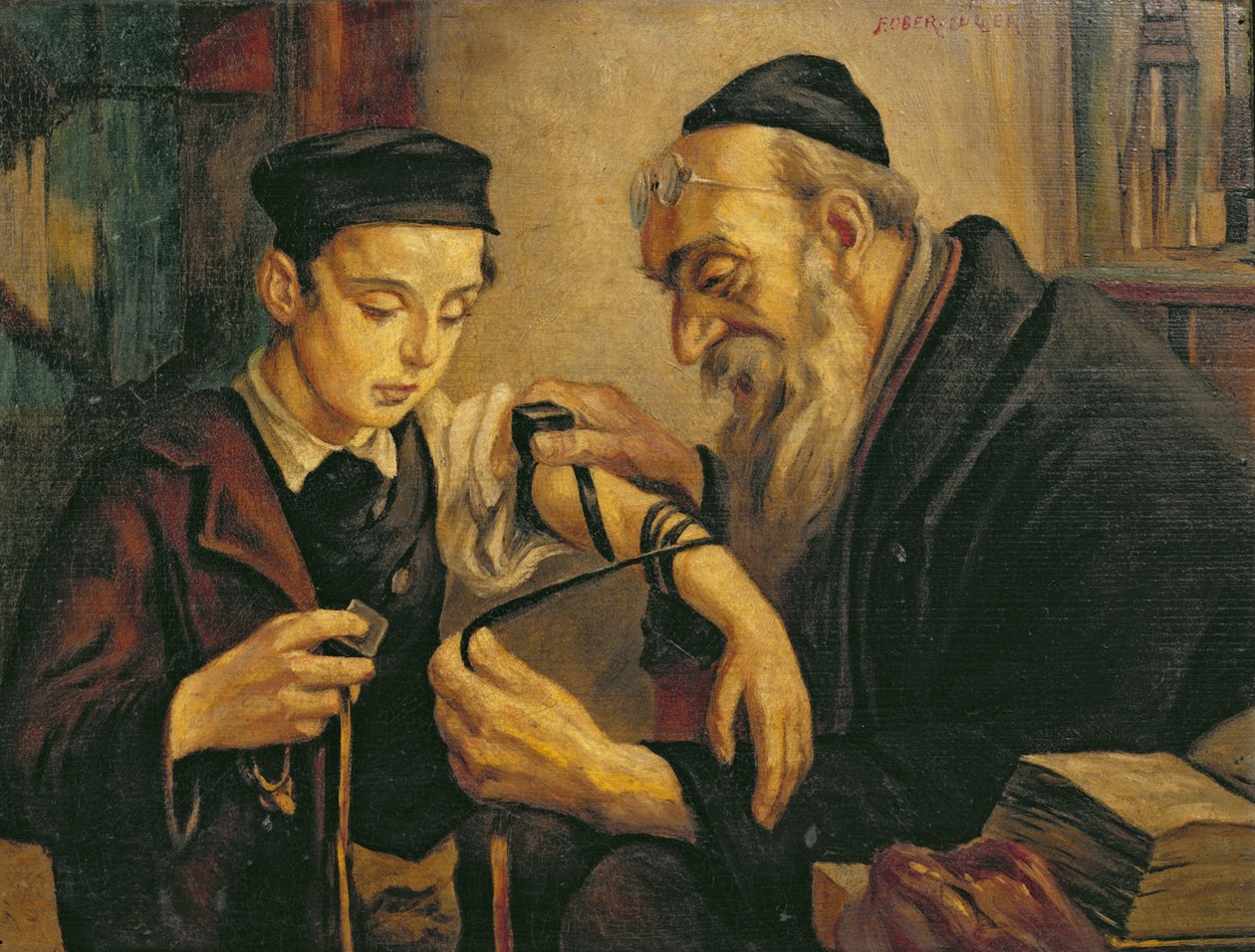 Rabbi sitoo fylakterit pojan käsivarteen tekijältä Franz Obermüller