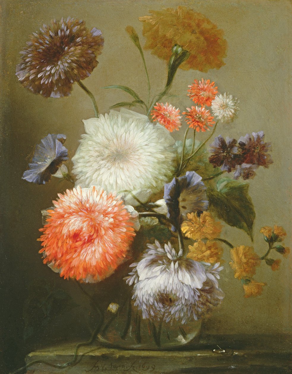 Kukkien asetelma, 1699 (öljyä kuparille) tekijältä Franz Werner Tamm
