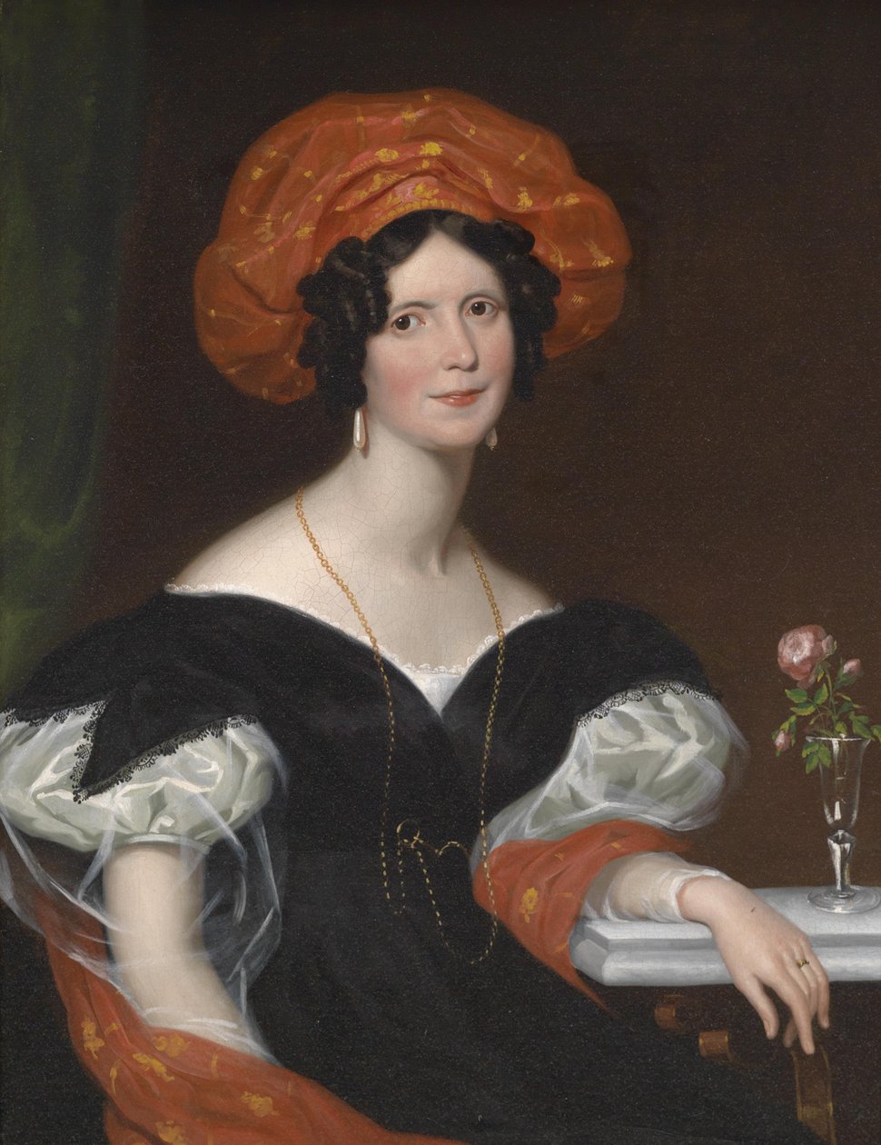Bildnis einer sitzenden Dame mit rotem Schal und roter Kopfbedeckung tekijältä Franz Xaver Winterhalter