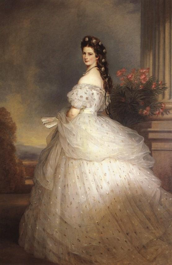 Keisarinna Elisabeth Itävallasta juhlallisessa juhlapuvussa timanttitähtien kanssa tekijältä Franz Xaver Winterhalter