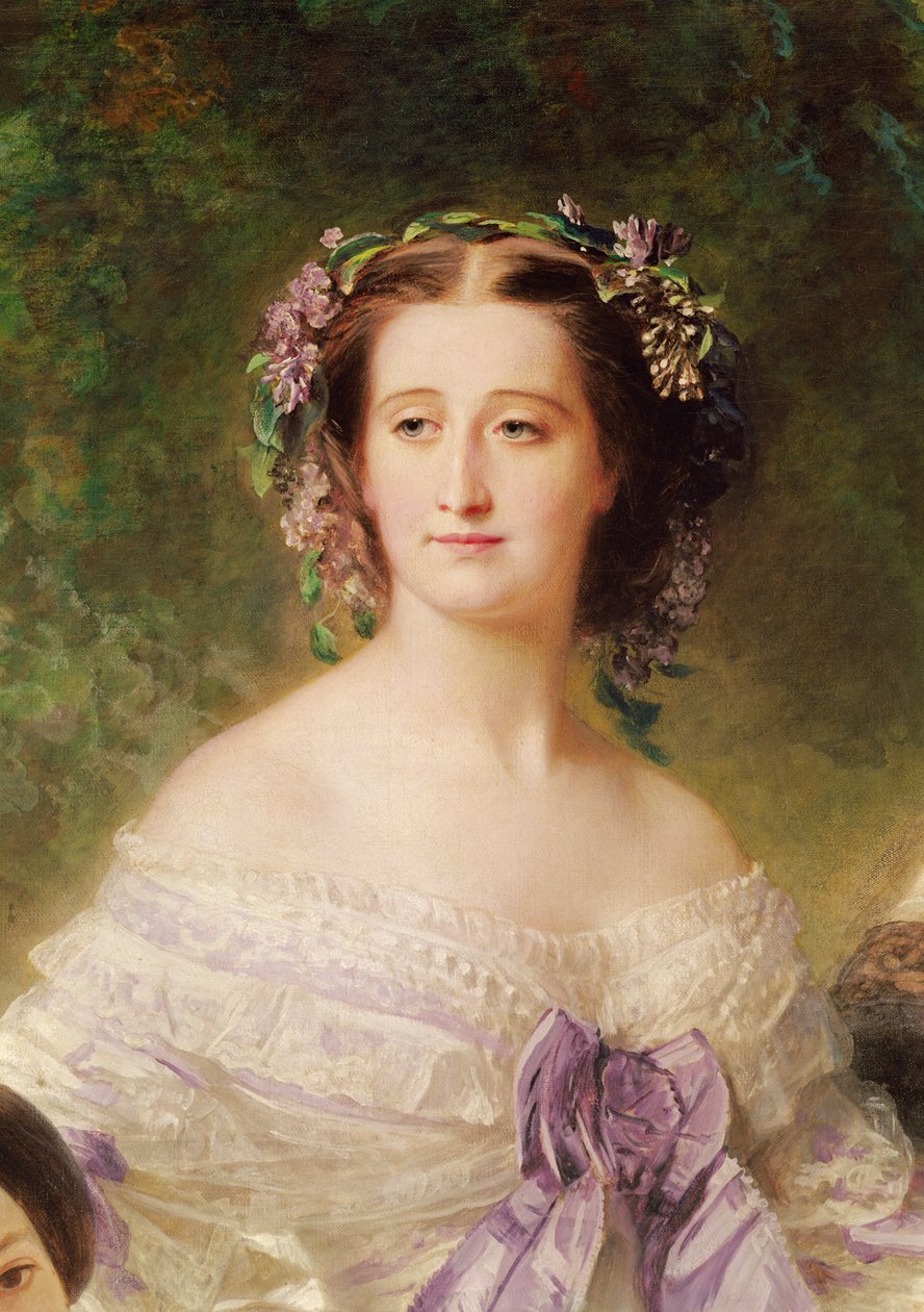 Keisarinna Eugenie (1826-1920) ja hänen palvelijattarensa, yksityiskohta keisarinnasta, 1755 (yksityiskohta kuvasta 37015). tekijältä Franz Xaver Winterhalter