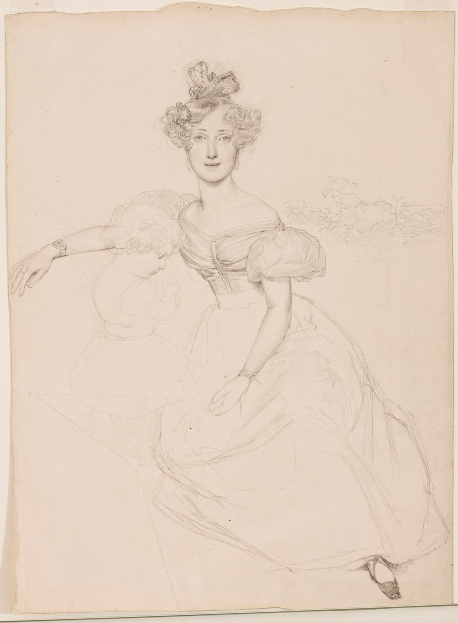 Badenin suurherttuatar Sophie poikansa kanssa, n. 1831 (grafiittikynä paperilla) tekijältä Franz Xaver Winterhalter